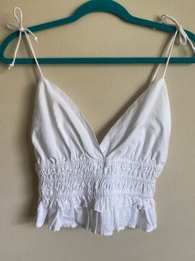 White Ruffle Hem Tie Strap Crop Top Coquette Cottagecore